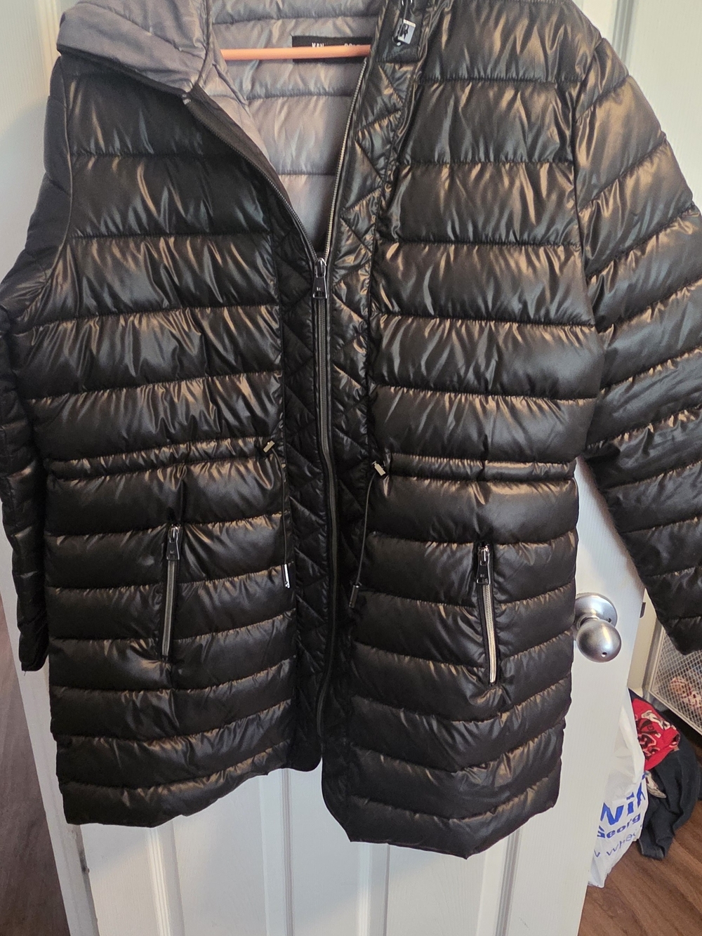 Kenneth Cole New York Black Long Puffer Jacket with Hood Womens XL Zip Up